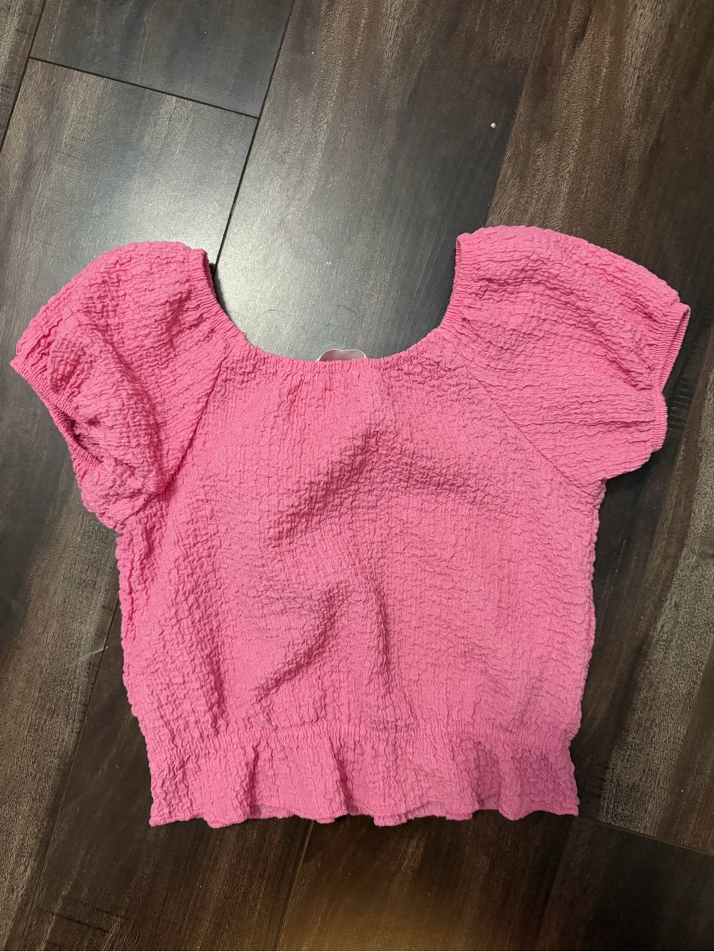 KidsPink Textured Puff-Sleeve Crop Top